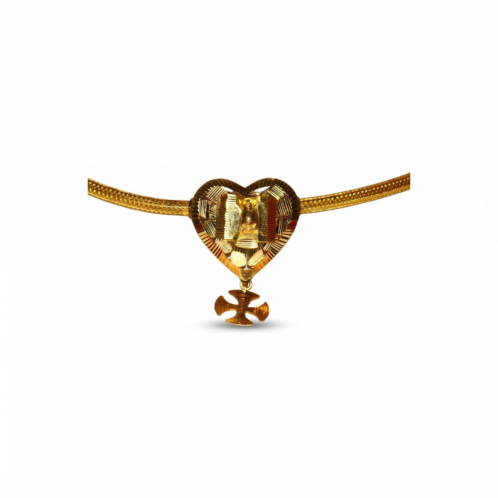 The same gold thaali pendant centred on a pure white background with a soft contact shadow
